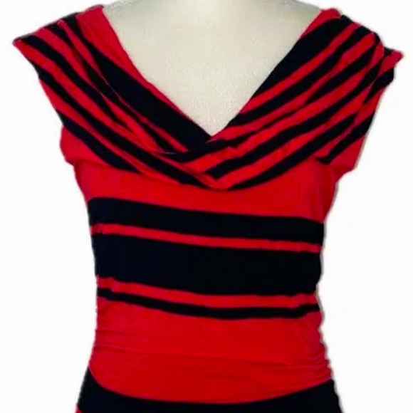 INC body con red and black knee length striped dress in size Large. Like new - Picture 2 of 7